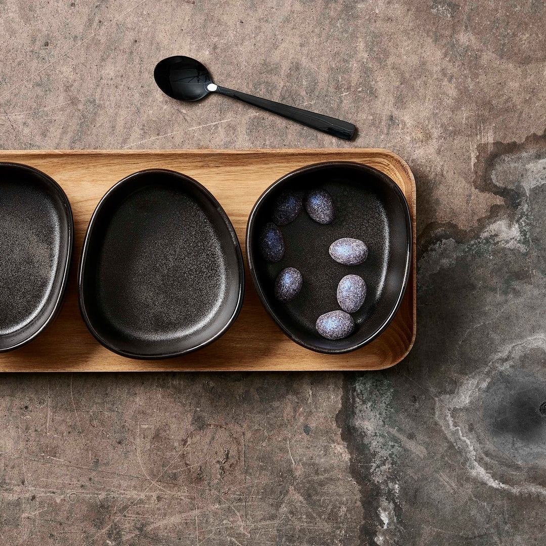 Organic skåle m/teakbakke, Titanium Black - 3 stk.